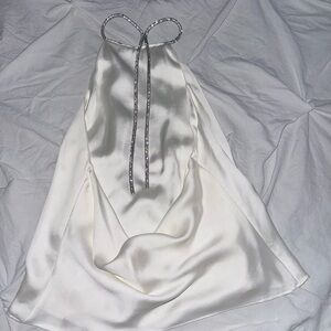 Zara Ivory Satin Strapless top with Rhinestone Tie